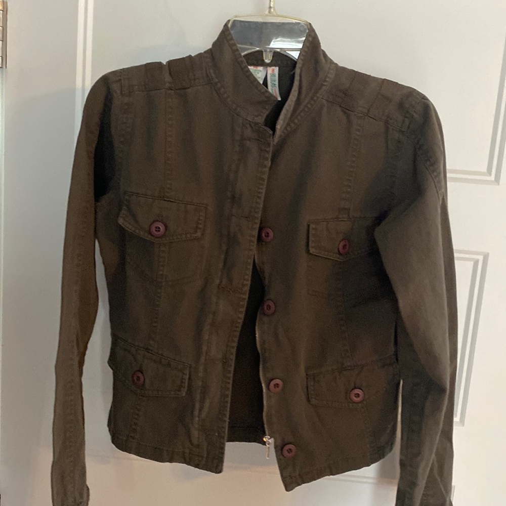 Army green cure zip up jacket PM fire small too